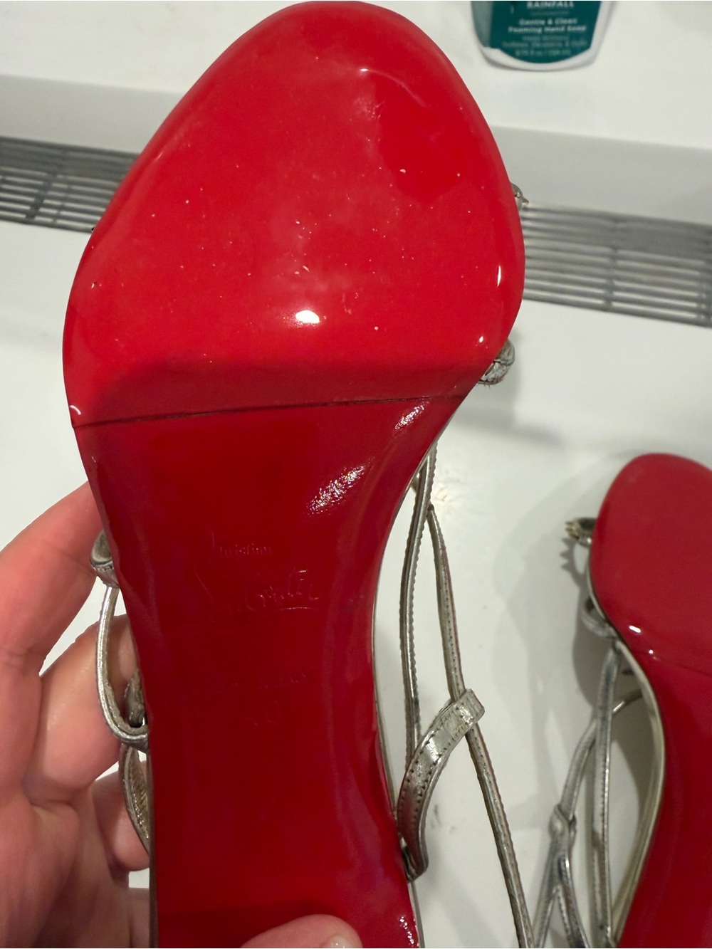 Christian Louboutin Silver Metallic Strappy Spike Sandals - Picture 8 of 9